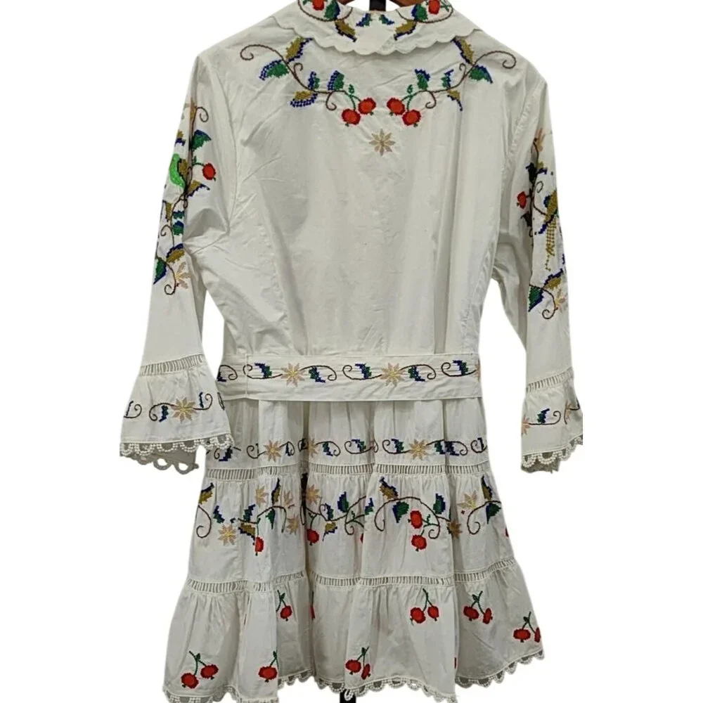 Farm Rio Pitanga Embroidered Belted Mini Dress Off White Size L New With Tags - Picture 10 of 12
